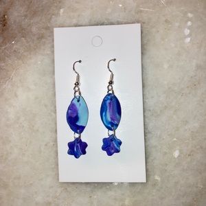Handmade Clay Earrings (Blue Marble)